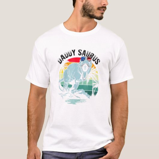 ダディサウルスTレックス恐竜ダディサウルス米国国旗Fa Tシャツ (正面)