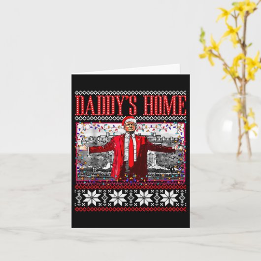 ダディスホームおもしろいトランプ醜いクリスマスセーターXma カード (黄色い花)