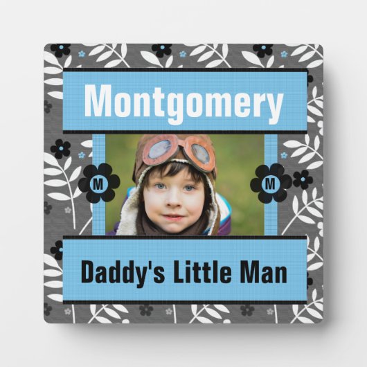ダディスボーイブルーレトロフローラベビー写真 フォトプラーク (正面)