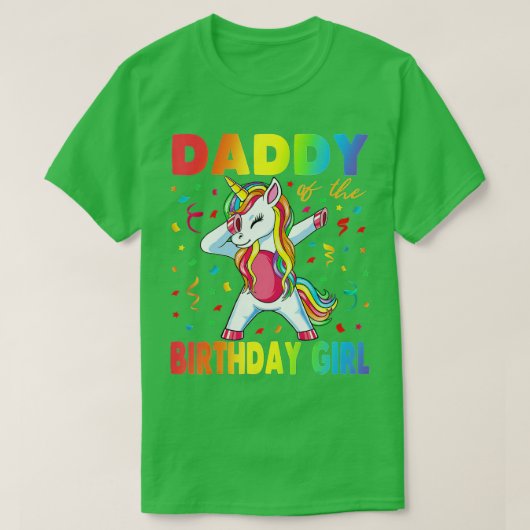 ダディーオブザ誕生日ガール父ギフトユニコーンビール Tシャツ (デザイン正面)