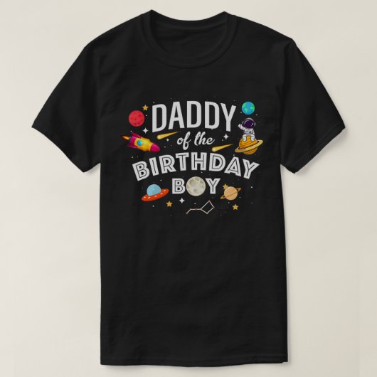 ダディーオブザ誕生日ボーイフート宇宙テーマPa Tシャツ (デザイン正面)