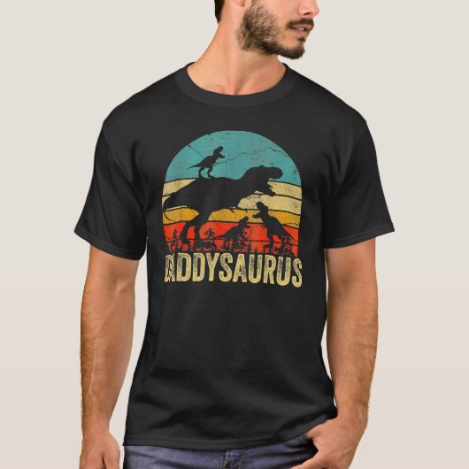 ダディ恐竜ダディサウルス3 2つの子供の父の日 Tシャツ (正面)