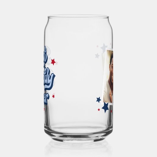 ダディ最高のーパパ父の日の写真ブルー赤 ガラス缶 (左)