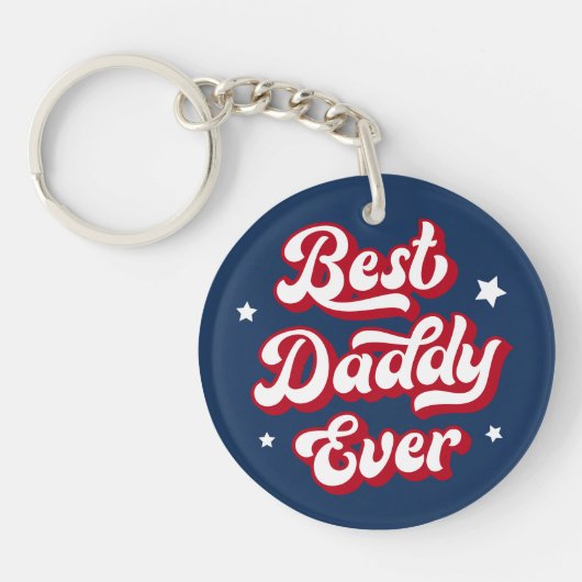 ダディ最高のーパパ父の日の写真ブルー赤 キーホルダー (正面)