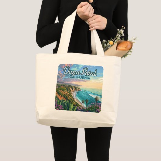 ダナポイントカリフォルニアビーチオレンジカウンティヴィンテージ ラージトートバッグ (正面(商品))