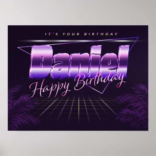 ダニエル名Vorname lila retroポスターGeburtstag ポスター (正面)