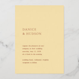 ダニスバターイエロモダン結婚ーズ 箔招待状