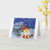 ダニー・ダックがサンタとして北極に到着 カード (黄色い花)