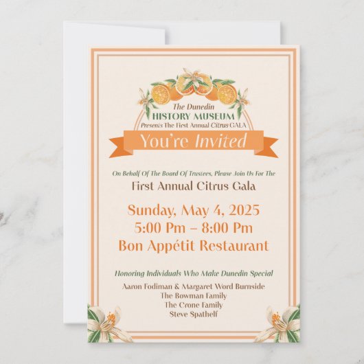 ダネディン歴史博物館2025柑橘類ガラ 招待状 (正面)