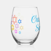 ダビカラフルデパーソナライズされたィッドの過ぎ越し星 ステムなしワイングラス (左)