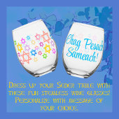 ダビカラフルデパーソナライズされたィッドの過ぎ越し星 ステムなしワイングラス