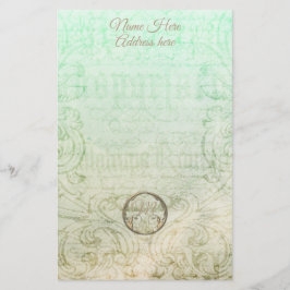 ダビクトリアンマスクスクリプト金ゴールドグリーンエレガント 便箋