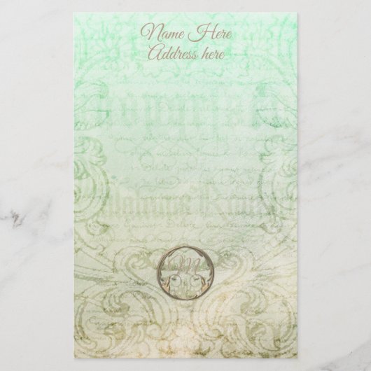 ダビクトリアンマスクスクリプト金ゴールドグリーンエレガント 便箋 (正面)