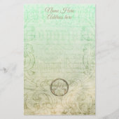 ダビクトリアンマスクスクリプト金ゴールドグリーンエレガント 便箋 (正面)