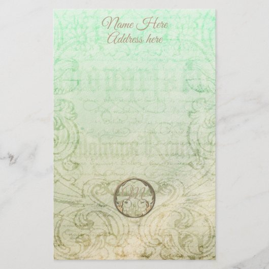 ダビクトリアンマスクスクリプト金ゴールドグリーンエレガント 便箋 (正面)