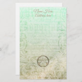 ダビクトリアンマスクスクリプト金ゴールドグリーンエレガント 便箋 (正面/裏面)