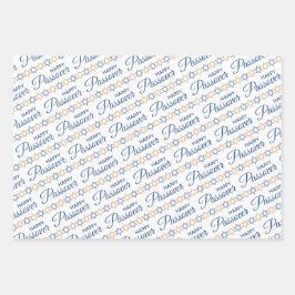 ダビッエレガントド・ハッピーパスーバーのブルー&金ゴールドスター ラッピングペーパーシート