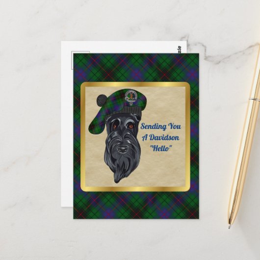 ダビッドソンクランバッジ&タータンチェックはがき ポストカード (正面/裏面インサイチュ)