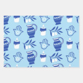 ダビッドパターンハヌカーのライトブルーハムザスター ラッピングペーパーシート (正面3)