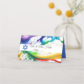 ダビッ絵を描ドのバルミツワー星ネオン（ばちゃばちゃ）跳ねる プレイスカード (正面)