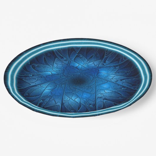 ダビデのエッチングされた青いフラクタル星 ペーパープレート (アングル)
