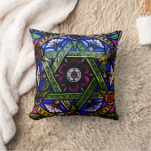 ダビデのカラフルステンドグラス窓の星 クッション (ブランケット)