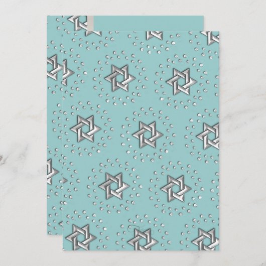 ダビデのバルミツワー銀の星の色 招待状 (正面/裏面)