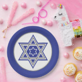 ダビデのブルー&ホワイトマルチスターズデザイン ペーパープレート (パーティー)