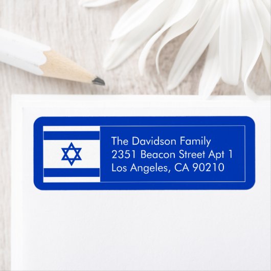 ダビデの住所のイスラエル国旗の青い白い星 ラベル (インサイチュ)