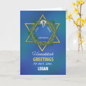 ダビデの息子スターへのハヌカー金ゴールドルック カード (黄色い花)