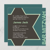 ダビデの星のバースミッツヴァー グリーン & ブラウン 2 招待状 (正面/裏面)