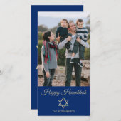 ダビデの星 ハッピーハヌカ ブルー ファミリー フォト シーズンカード (正面/裏面)