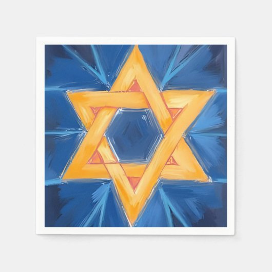 ダビデの星 ハヌカ 青い水彩画 スタンダードカクテルナプキン (正面)