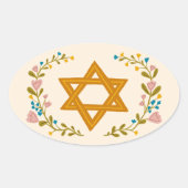 ダビデの星 手描き フラワー ユダヤ教 カスタム 楕円形シール (正面)
