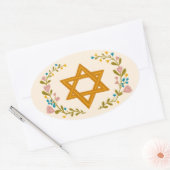 ダビデの星 手描き フラワー ユダヤ教 カスタム 楕円形シール (封筒)