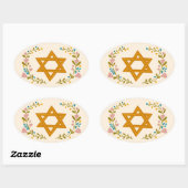 ダビデの星 手描き フラワー ユダヤ教 カスタム 楕円形シール (シート)