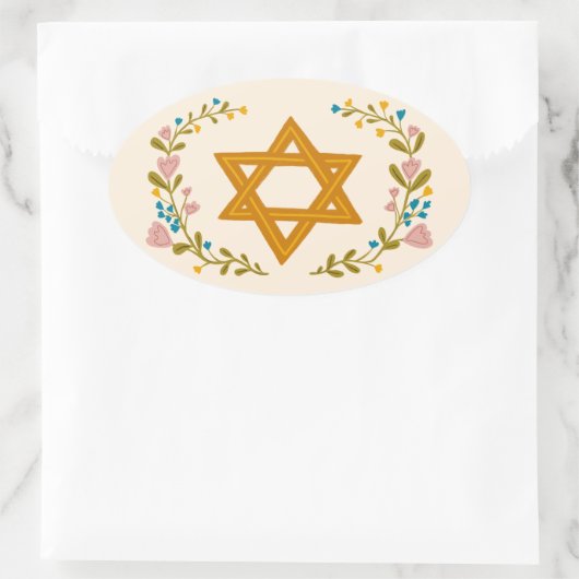 ダビデの星 手描き フラワー ユダヤ教 カスタム 楕円形シール (バッグ)