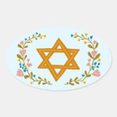 ダビデの星 手描き フラワー ユダヤ教 カスタム 楕円形シール (正面)