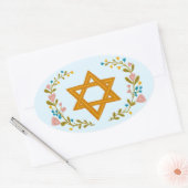 ダビデの星 手描き フラワー ユダヤ教 カスタム 楕円形シール (封筒)