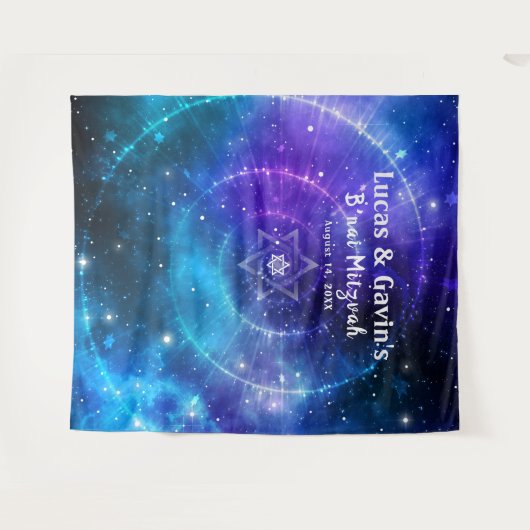 ダビデの星 紫 青 ギャラクシー 写真 背景 タペストリー (正面(横))
