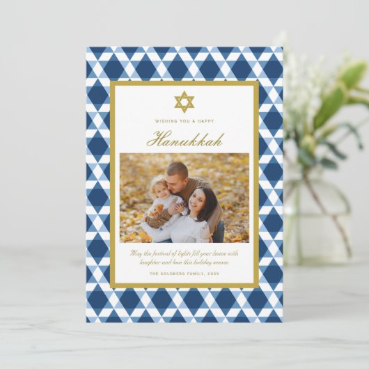 ダビデクラシックットパターンフレームのスターHanukkah写真 シーズンカード (スタンド正面)