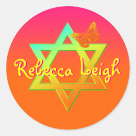 ダビデパーソナライズされたッドのスター、バタフライステッカー ラウンドシール