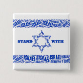ダビデ国旗のイスラエルの星と共に立つ 缶バッジ (正面)