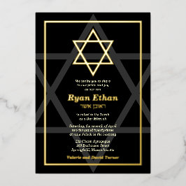 ダビデ実在オのブラック金箔スターバー（ユダヤ教の）バル・ミツバーフォイ 箔招待状