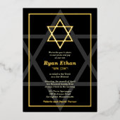 ダビデ実在オのブラック金箔スターバー（ユダヤ教の）バル・ミツバーフォイ 箔招待状 (正面)