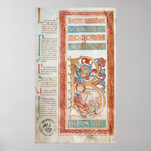 ダビデ王を描いた歴史的イニシャル「B」 ポスター (正面)