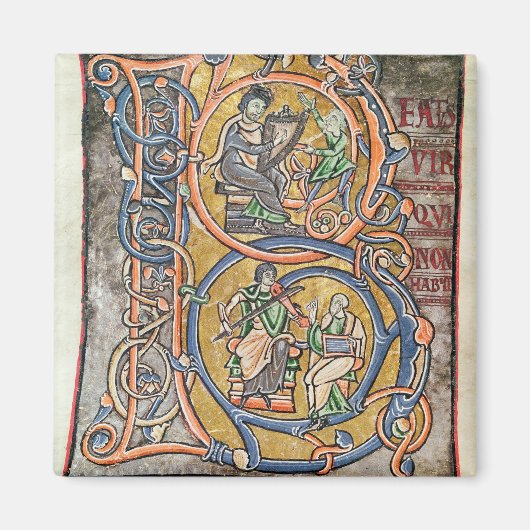 ダビデ王を描いた歴史的イニシャル「B」 マグネット (正面)