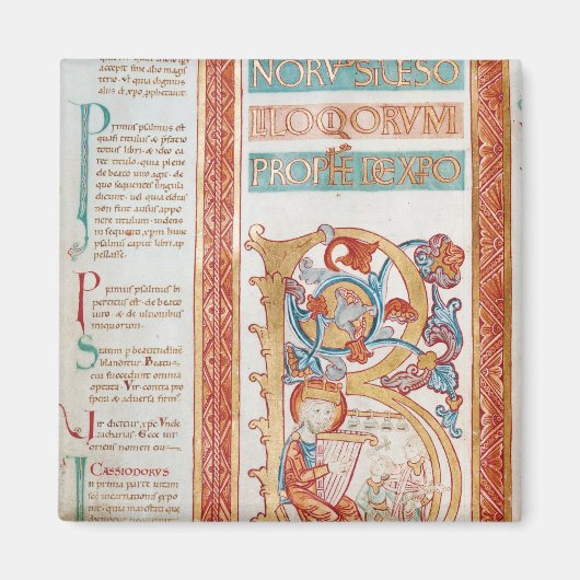 ダビデ王を描いた歴史的イニシャル「B」 マグネット (正面)