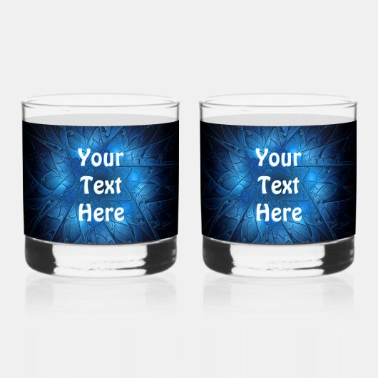 ダビデ白熱［赤熱］光を放つッドのエッチングスターに青いシャロム ウイスキーグラス (裏面)