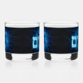 ダビデ白熱［赤熱］光を放つッドのエッチングスターに青いシャロム ウイスキーグラス (右)